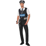 Police instant kit contants vest with "police" on front attached shirt, hat and handcuffs