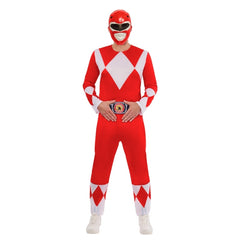 Power Rangers Red Deluxe Costume - Adult, red jumpsuit with diamond print and moulded eva plastic face mask.