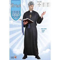 Adult Priest Costume with black robe and clerical collar – Dr Toms