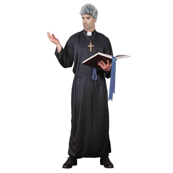 Adult Priest Costume with black robe and clerical collar – Dr Toms