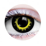 primal contact lenses, storm, black with uneven yellow towards the middle.