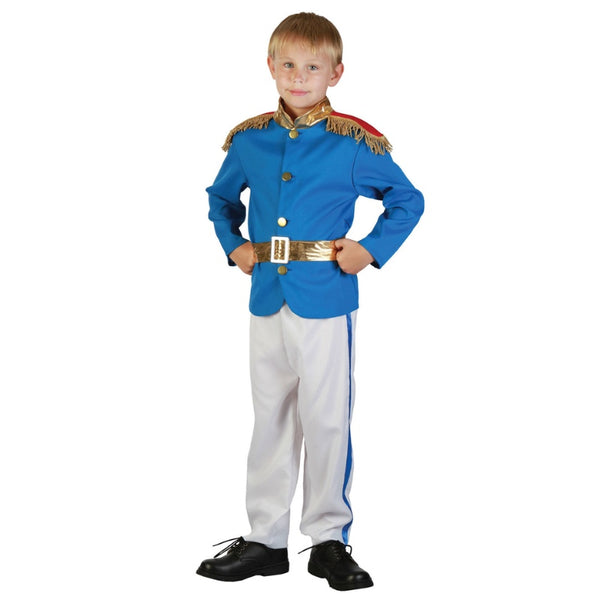 Boy wearing a Prince costume with royal jacket, trousers and belt for Book Week, fairytale dress-up and costume parties.