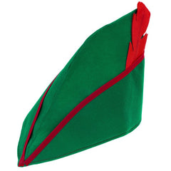 Green Prince of Thieves hat with red feather, Robin Hood costume accessory