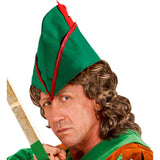 Green Prince of Thieves hat with red feather, Robin Hood costume accessory