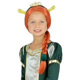 Child Princess Fiona wig with red braided hair and ogre ears from Shrek