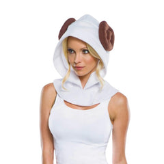 Princess Leia Hood - Adult, white hood with brown fabric buns on the sides.
