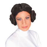 Official Princess Leia adult wig with iconic brown side buns from Star Wars.