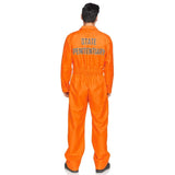 Prison Jumpsuit - Mens Hire, orange jumpsuit clips up the front, inmate on the front. mens size medium/large. State Penitentiary print on the back.