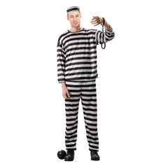 Adult prisoner costume in black and white stripes with cap – Dr Toms