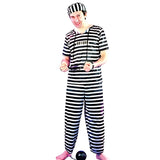 Prisoner man striped costume by FunKiwi, black and white stripe, pants, short sleeve top and cap.