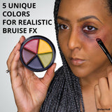 Woman with bruise on eye showing the mehron bruise palette