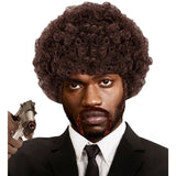 Short curly afro wig with moustache and sideburns