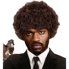 brown afro wig moustache sideburns 70s costume