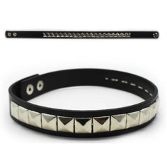 Black punk choker with silver square studs and clip closure – costume accessory for punk or rocker outfits