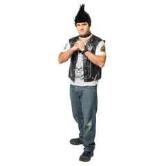 Adult punk costume with black vest, choker and rock style accessories