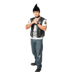 Adult punk vest and choker costume accessory set for 70s, 80s and rock star themed parties.
