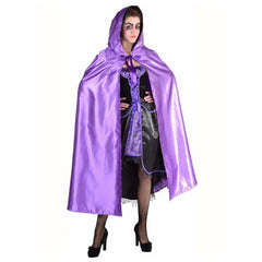 Purple satin hooded cape costume accessory with ribbon ties