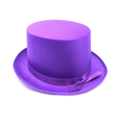 Purple satin top hat costume hat for magicians, ringmasters, theatre and fancy dress costumes.