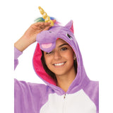Purple Unicorn Hooded Onesie Costume - Adult, hood has nose, horn mane and ears.