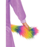 Purple Unicorn Hooded Onesie Costume - Adult with rainbow furry tail.