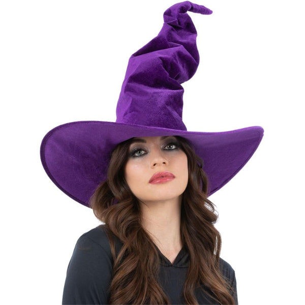 Purple velour pointed witch hat for Halloween, fairy-tale, or wicked witch costume