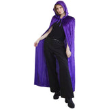 Purple velvet hooded cape adult on female model – front view