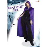 Purple velvet hooded cape adult retail packaging