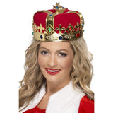 Gold crown with red fabric and faux jewels – adult costume accessory