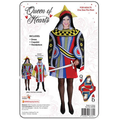 Queen of hearts costume includes dress, cape and crown
