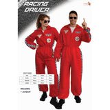 Adult Racing Driver Costume red and black jumpsuit packaging