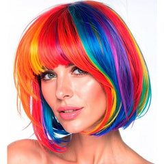 Rainbow bob wig with multi-coloured finish