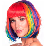 Multi coloured rainbow bob wig front view