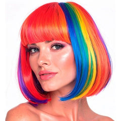 Rainbow bob wig with multi-coloured finish