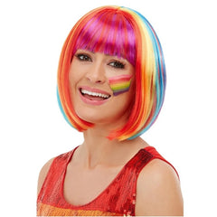 Rainbow Bob Wig-Multi-Coloured with fringe