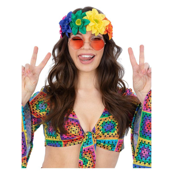 Rainbow hippie flower crown on elastic