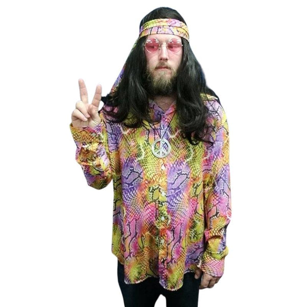 rainbow peace costume set 1960s hire front view retro outfit