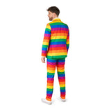 Back view of rainbow suit costume for men