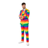 Man wearing rainbow suit costume