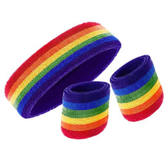 Rainbow Sweat Band Set, headband and wrist bands in vibrant colours.