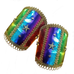 Rainbow festival wrist cuffs with gold trim and star detailing