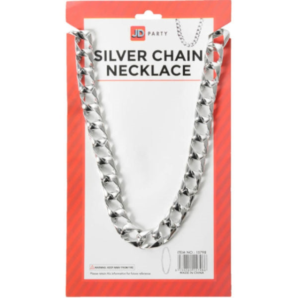 Rapper Large Silver Link Chain Necklace – 80 cm long oversized silver costume jewellery for hip hop, disco, pimp, and gangster outfits