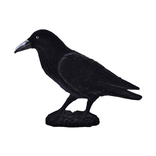 Black flocked raven Halloween decoration – 18 x 30 cm