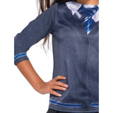 Ravenclaw Costume Top - Girls, digitally printed cardigan, tie and shirt collar.