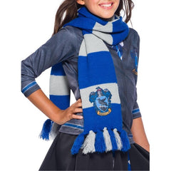 ravenclaw deluxe scarf in blue and grey with emblem.