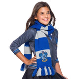 ravenclaw deluxe scarf in blue and grey with emblem.