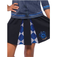 ravenclaw skirt for child black with blue plaid accents and emblem.