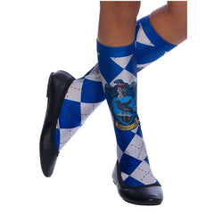 Blue and bronze Ravenclaw Harry Potter socks with eagle crest, knee-high length