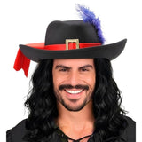Classic musketeer costume hat with decorative feather