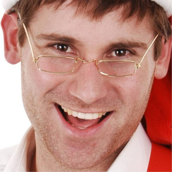 Rectangular gold costume glasses no lenses