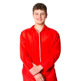 Close up detail of red adult overalls